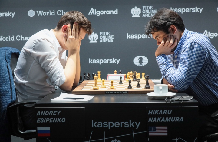 Nakamura Hikaru and Wesley So after a quick draw in the FIDE Grand Prix  Finals Game 1