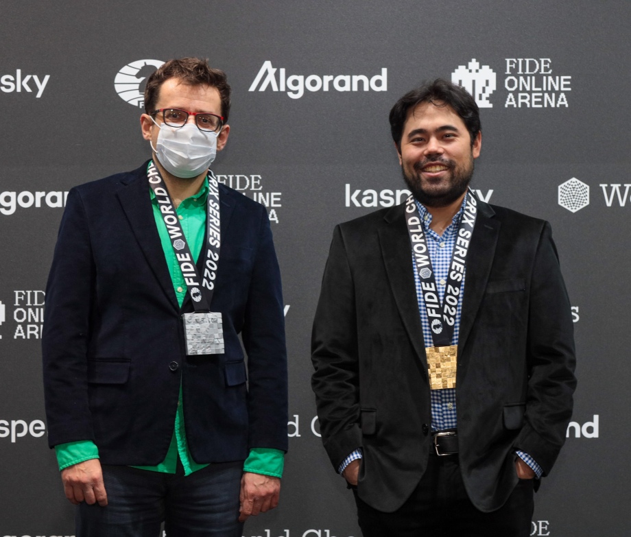 Hikaru Nakamura and Wesley So after Game 2 of the FIDE Grand Prix in Berlin