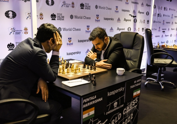 Anish Giri and Nikita Vitiugov after R5 of the FIDE Grand Prix