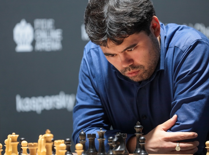 Hikaru Nakamura and Richard Rapport after the first semi-final of the FIDE  Grand Prix 2022 