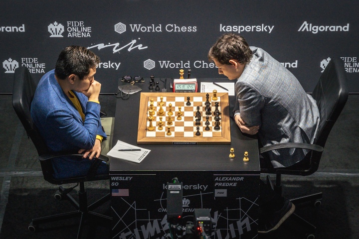 Hikaru Nakamura and Richard Rapport after the first semi-final of the FIDE  Grand Prix 2022 