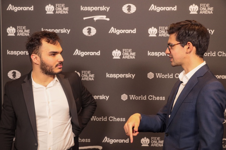 Anish Giri and Amin Tabatabaei after R6 of the FIDE Grand Prix