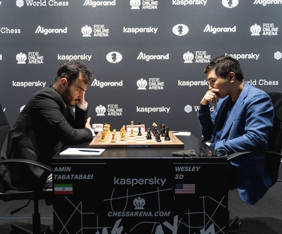 Hikaru Nakamura and Shakhriyar Mamedyarov after Game 2 of the FIDE