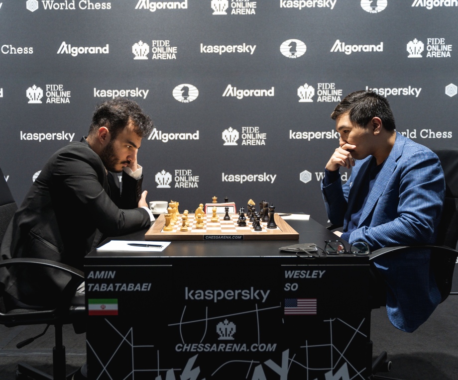 Wesley So and Amin Tabatabaei after Game 2 of the FIDE Grand Prix in Berlin  Semifinals