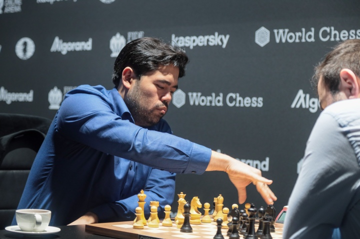 Hikaru Nakamura and Shakhriyar Mamedyarov after Game 2 of the FIDE