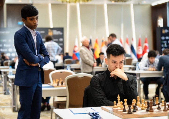 Hikaru Nakamura and Shakhriyar Mamedyarov after Game 2 of the FIDE