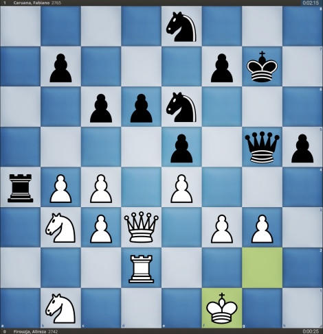 Firouzja, Alireza (2742) -- Caruana, Fabiano (2765), Saint Louis Rapid &  Blitz 2023 Rd 24, 0-1 