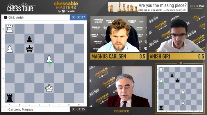 Chessable Masters final: Carlsen edges into the lead